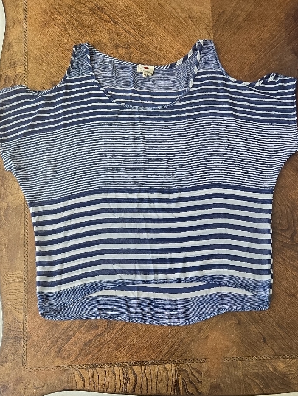 one clothing Blue and White Striped Cold-Shoulder Top
